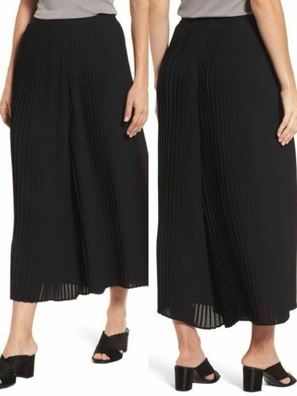 Eileen Fisher Black Pleated Wide-Leg Pants